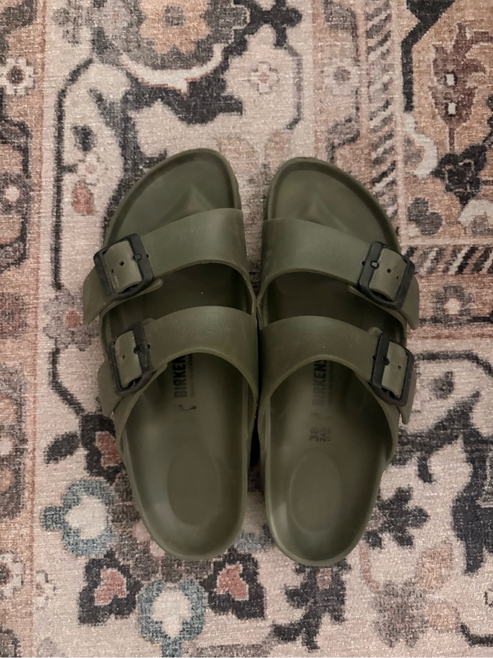 Birkenstock Women's Olive Green Two-Buckle Slide Sandals